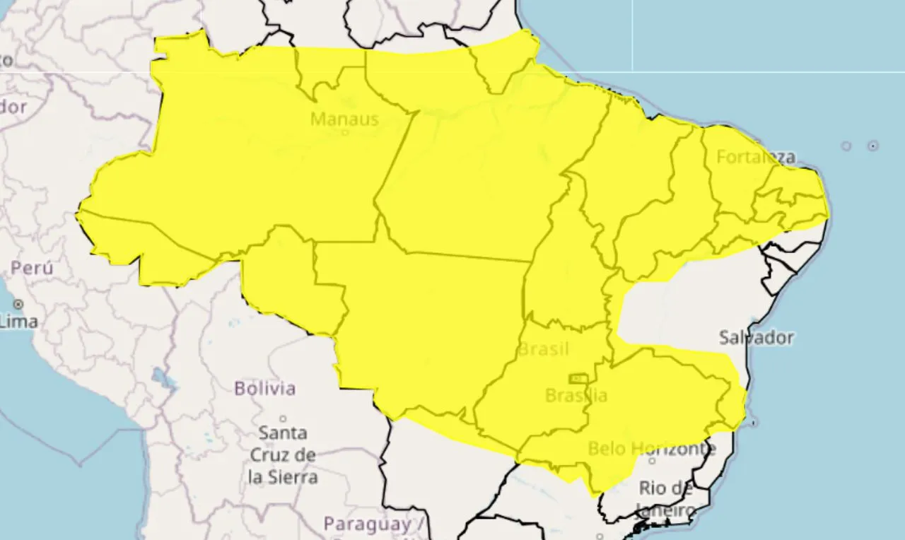 o mapa mostra as &aacute;reas em alerta para chuva intensa